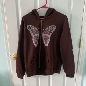 Brown butterfly zip up hoodie